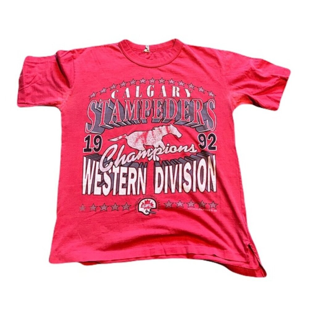 Vintage Calgary Stampeders 1992 Large Red CFL West T Shirt
